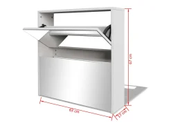 Zapatero de 2 niveles con espejo 63x17x67 cm Blanco