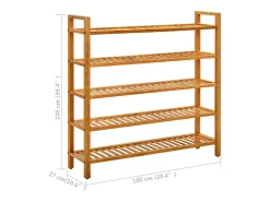 Zapatero de 5 niveles 100x27x100 cm Roble macizo