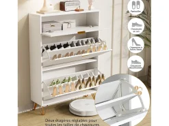 Zapatero de 3 puertas - modelo estrecho con cajones - ideal para entradas y pasillos - 80 x 24 x 118,5 cm