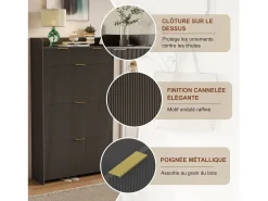 Zapatero de 3 puertas y 2 cajones con estante zapatero inclinable, 77 x 24 x 133,5 cm, negro