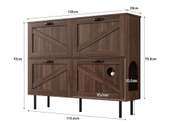 Zapatero de cuatro puertas, almacenamiento para juguetes de mascotas, color nogal
