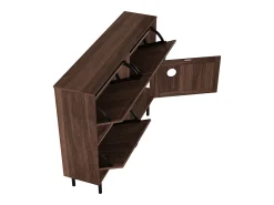 Zapatero de cuatro puertas, almacenamiento para juguetes de mascotas, color nogal