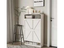 Zapatero de doble puerta, multifunción, 8 compartimentos, MDF, blanco (80 x 40 x 141 cm)