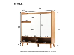 Zapatero de entrada con estantes regulables, 3 puertas y 1 cajón, patas de madera - blanco y natural