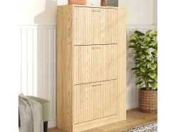 Zapatero de madera - 70 x 23,5 x 11,5 cm - Diseño de 3 puertas + estantes abiertos - MDF - natural