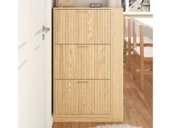 Zapatero de madera - 70 x 23,5 x 11,5 cm - Diseño de 3 puertas + estantes abiertos - MDF - natural