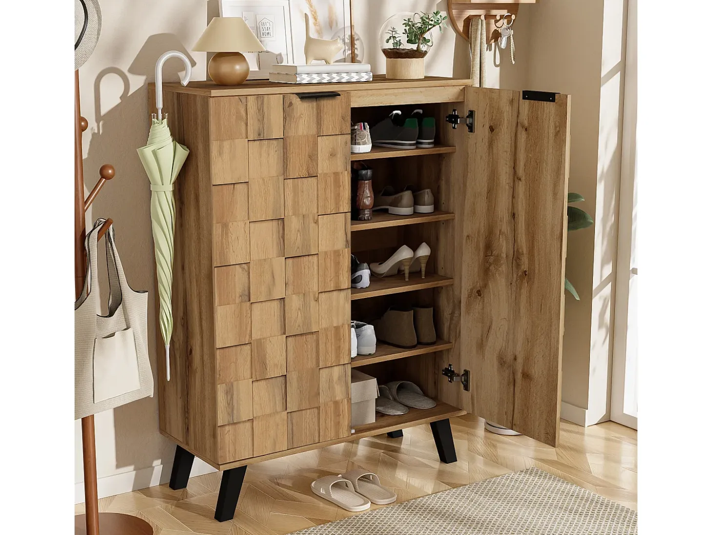 Zapatero de madera, 5 niveles, estantes regulables Mueble pasillo 80,5 x 35 x 109,5 cm