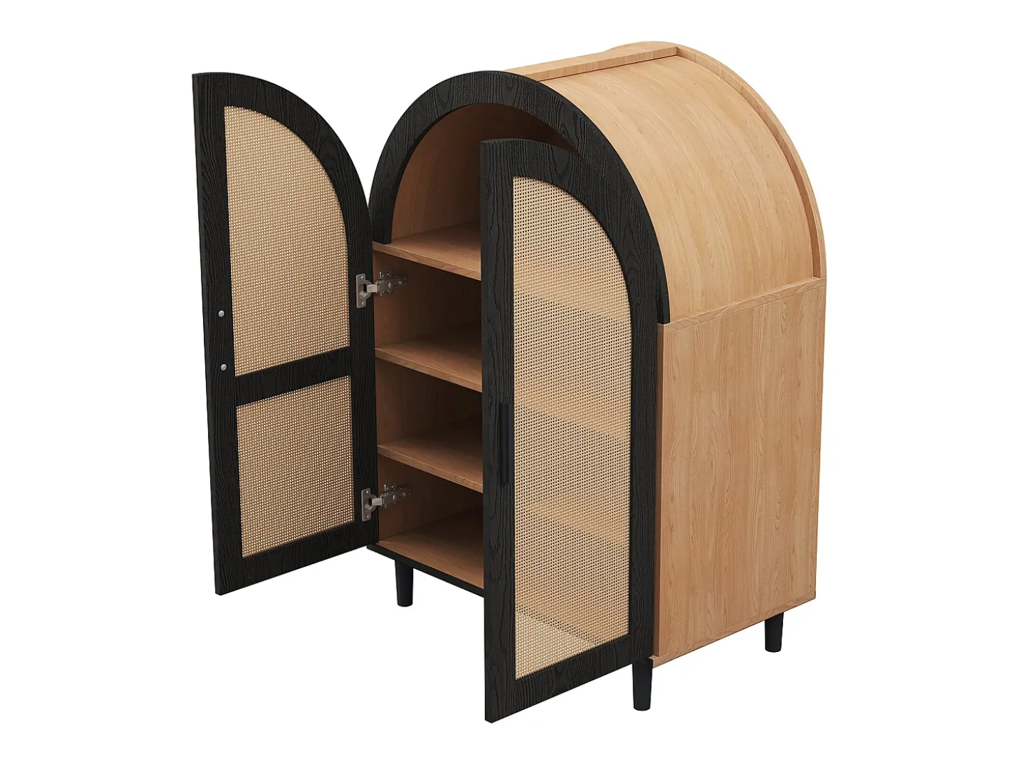 Zapatero de madera - Zapatero con 2 puertas de ratán y 3 estantes - para salones y entradas