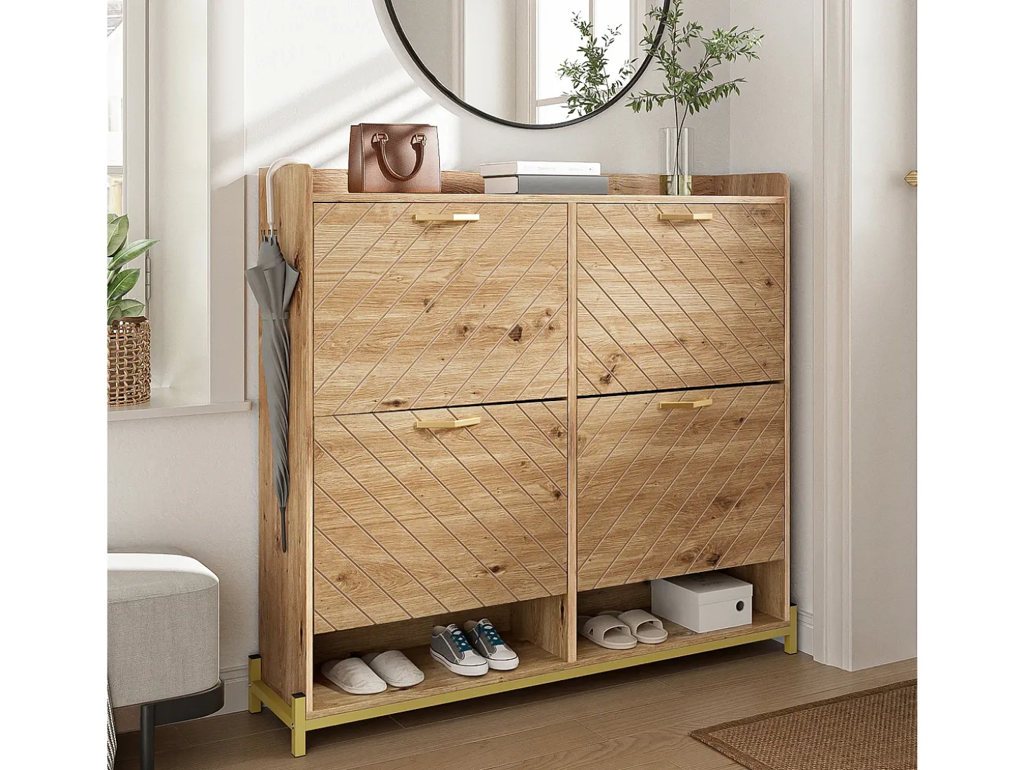 Zapatero de madera con 4 puertas, MDF, (108,5x24x100 cm)