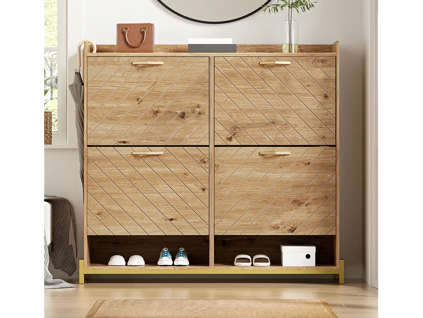 Zapatero de madera con 4 puertas, MDF, (108,5x24x100 cm)