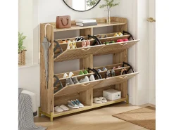 Zapatero de madera con 4 puertas, MDF, (108,5x24x100 cm)