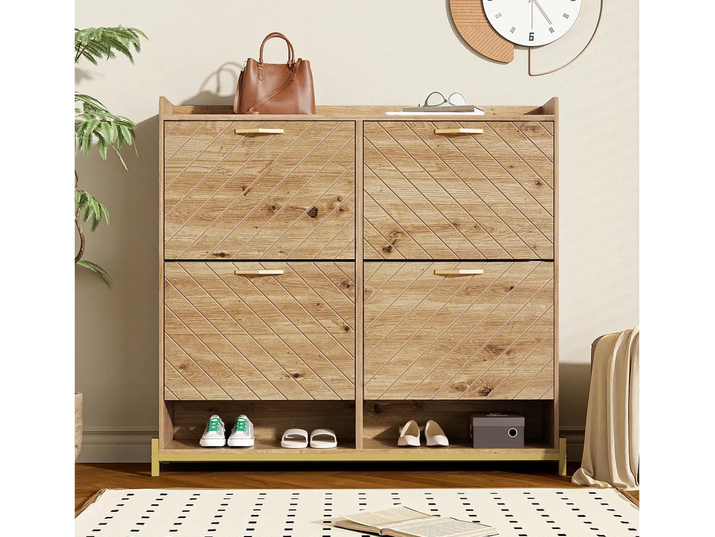 Zapatero de madera con 4 puertas, MDF, (108,5x24x100 cm)