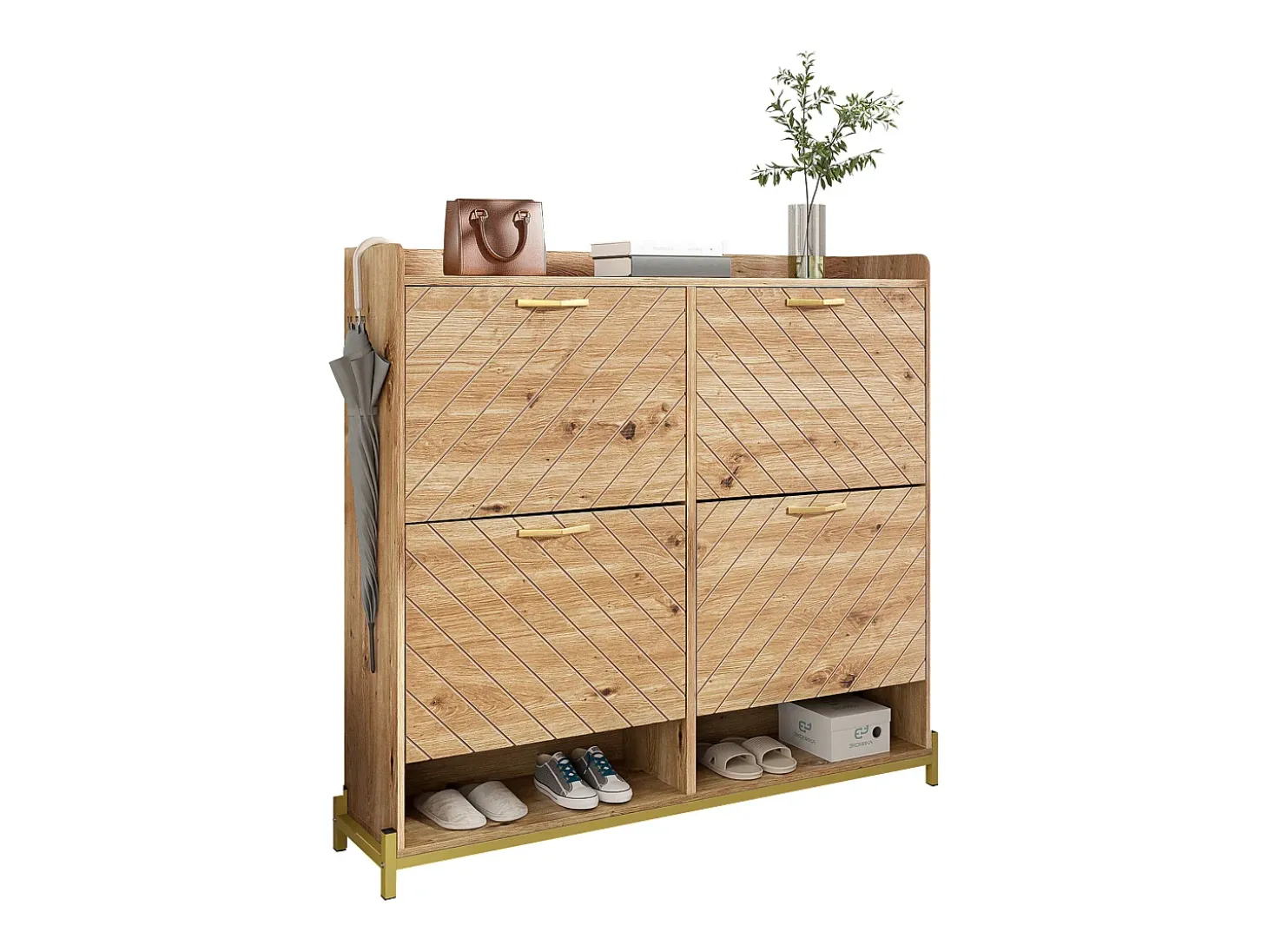 Zapatero de madera con 4 puertas, MDF, (108,5x24x100 cm)