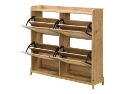 Zapatero de madera con cuatro cajones abatibles, puertas de ratán, dimensiones: 108,5 x 24 x 100 cm