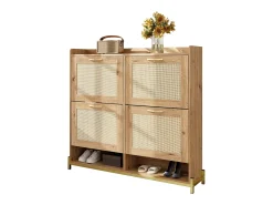 Zapatero de madera con puertas de ratán, metal, 4 puertas, (108,5x24x100 cm)
