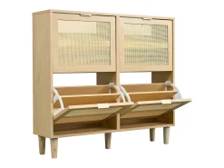 Zapatero de madera y ratán - 4 puertas abatibles - Natural