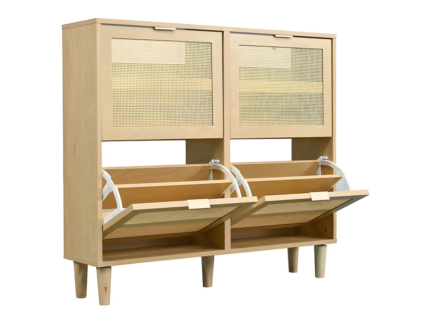 Zapatero de madera y ratán - 4 puertas abatibles - Natural