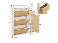 Zapatero de madera y ratán - 3 puertas abatibles y 1 cajón - estante regulable - Natural y Blanco