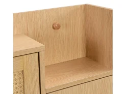 Zapatero de madera y ratán, 3 puertas y 1 cajón, 90x17x125 cm, color natural + blanco