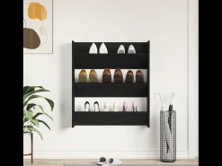 Zapatero de pared - Roble negro, 80 x 18 x 90 cm, madera de ingeniería