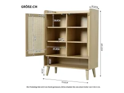 Zapatero de ratán natural - 2 puertas y 5 estantes - madera maciza - roble