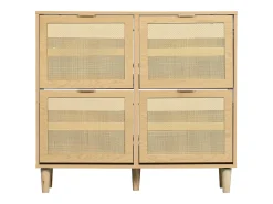 Zapatero de ratán natural, 4 cajones, diseño de madera, con 2 puertas y estantes regulables (100x25x90 cm)