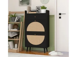 Zapatero de ratán negro - 2 puertas y 1 cajón