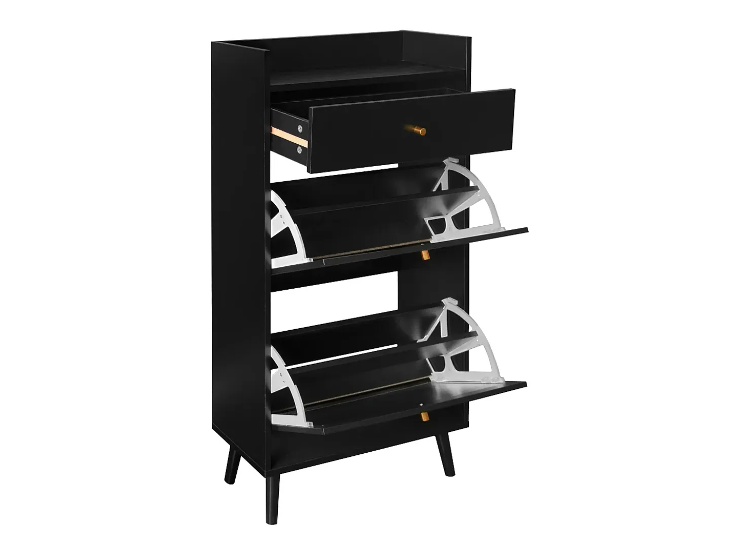 Zapatero de ratán negro - 2 puertas y 1 cajón