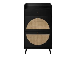 Zapatero de ratán negro - 2 puertas y 1 cajón