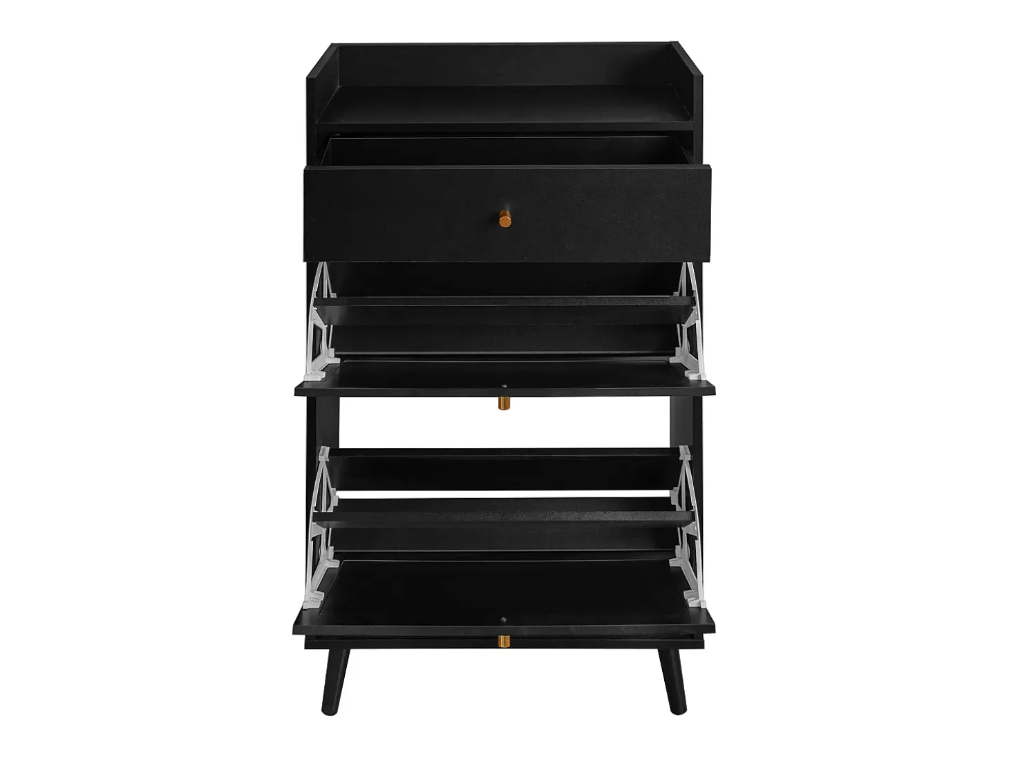 Zapatero de ratán negro - 2 puertas y 1 cajón
