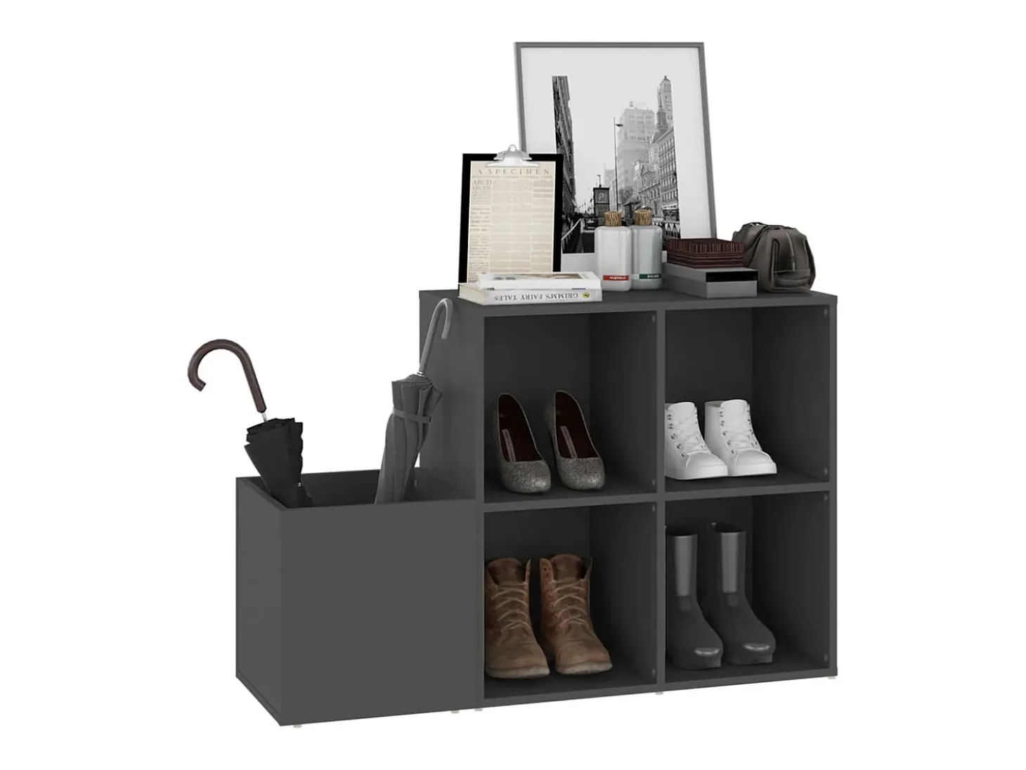 Zapatero de recibidor madera contrachapada gris 105x35,5x70 cm ES263980