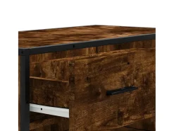 Zapatero de roble ahumado fabricado con madera de ingeniería y metal.