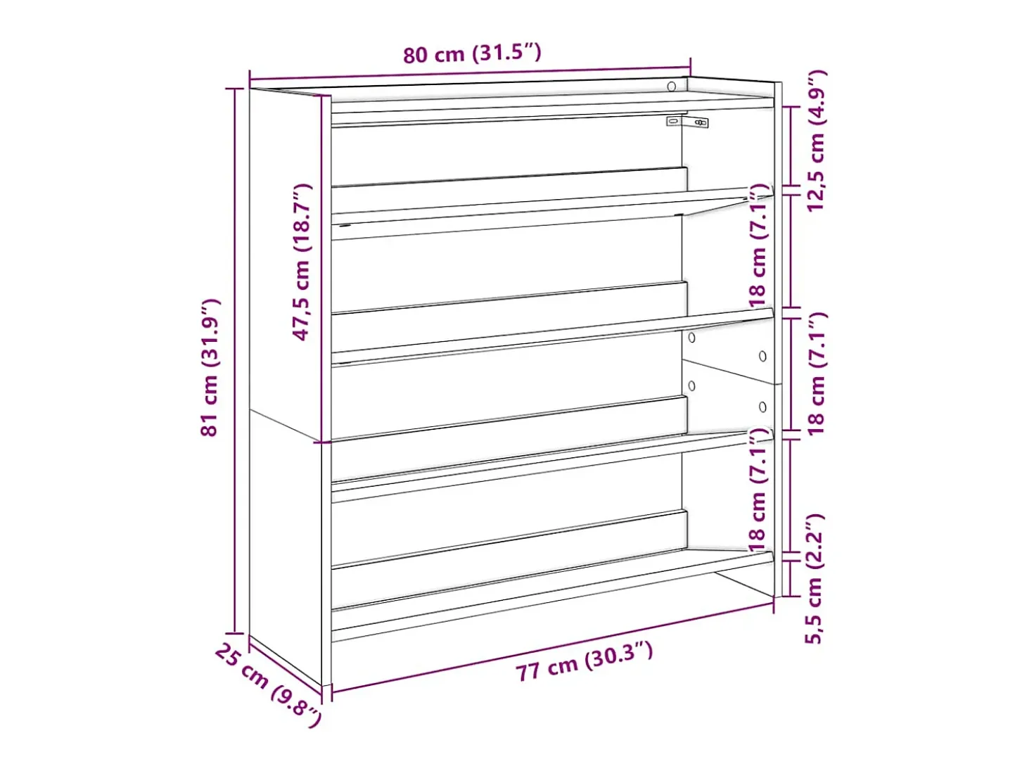 Zapatero de roble Sonoma 80x25x81 cm madera de ingeniería