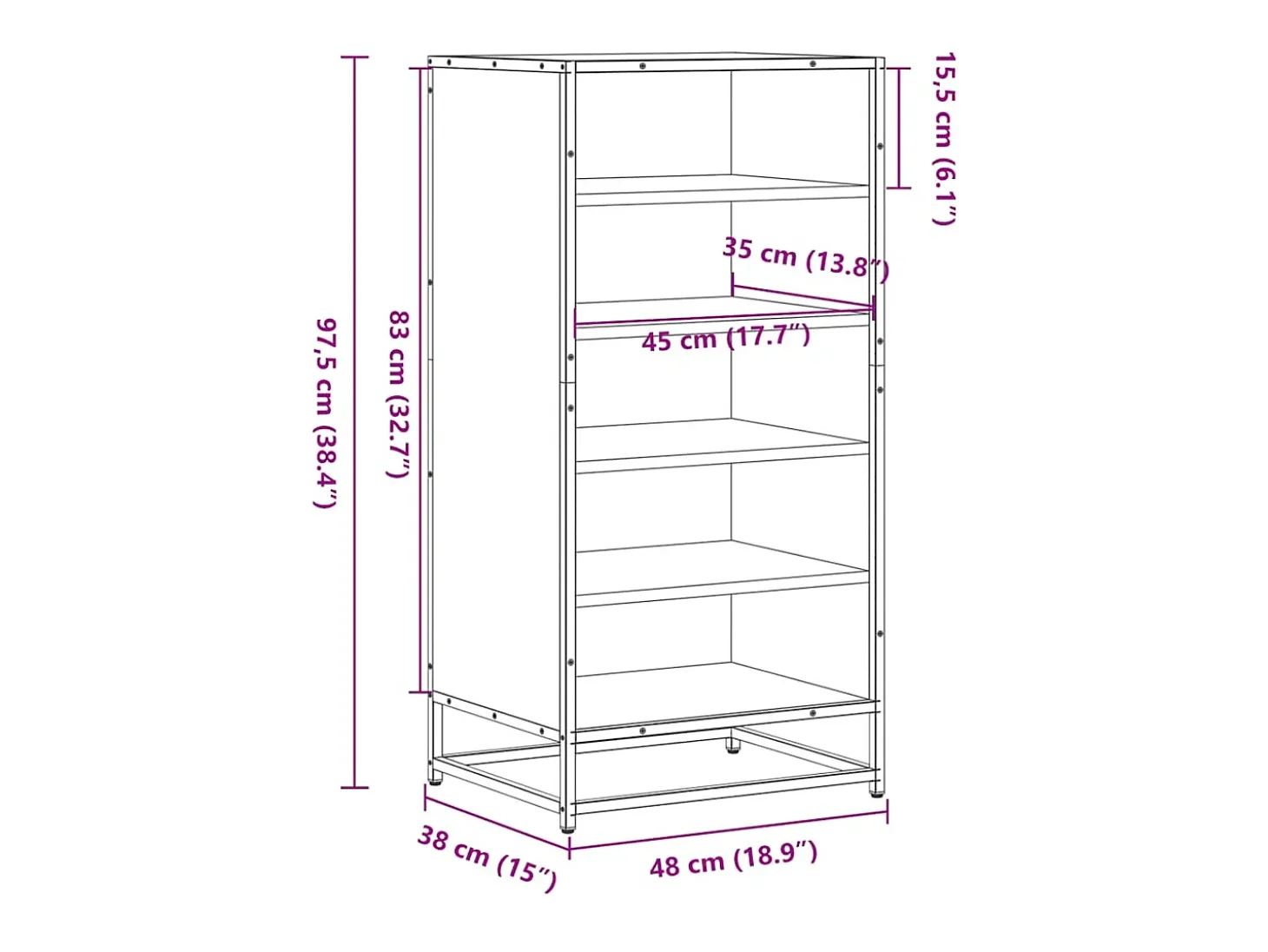 Zapatero de roble Sonoma 48x38x97,5 cm madera de ingeniería