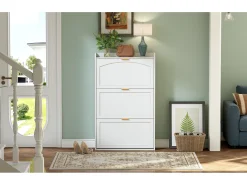 Zapatero estrecho de 3 compartimentos - 76 x 23 x 118 cm - para recibidor y salón - tablero de partículas - blanco