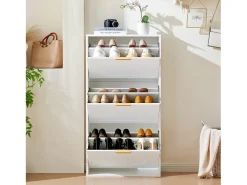 Zapatero estrecho de 3 puertas - 60 x 24 x 114 cm - para entrada/salón - MDF - blanco