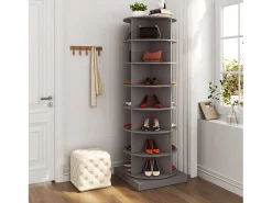 Zapatero giratorio de 360°, 7 niveles, capacidad para 28 pares de zapatos, MDF, gris (60,96 x 60,96 x 165 cm)