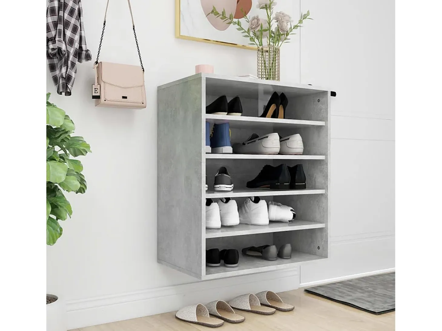 Zapatero gris hormigón 60x35x70 cm Madera de ingeniería