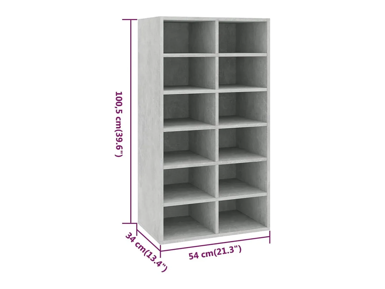 Zapatero Gris Hormigón 54x34x100,5 cm Madera de Ingeniería