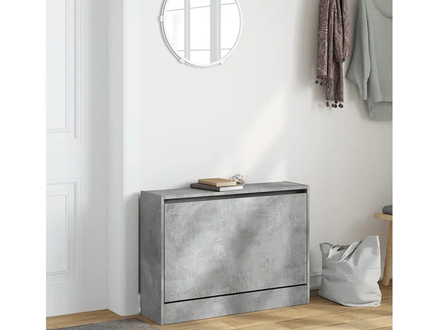 Zapatero gris hormigón 80x21x57 cm madera de ingeniería
