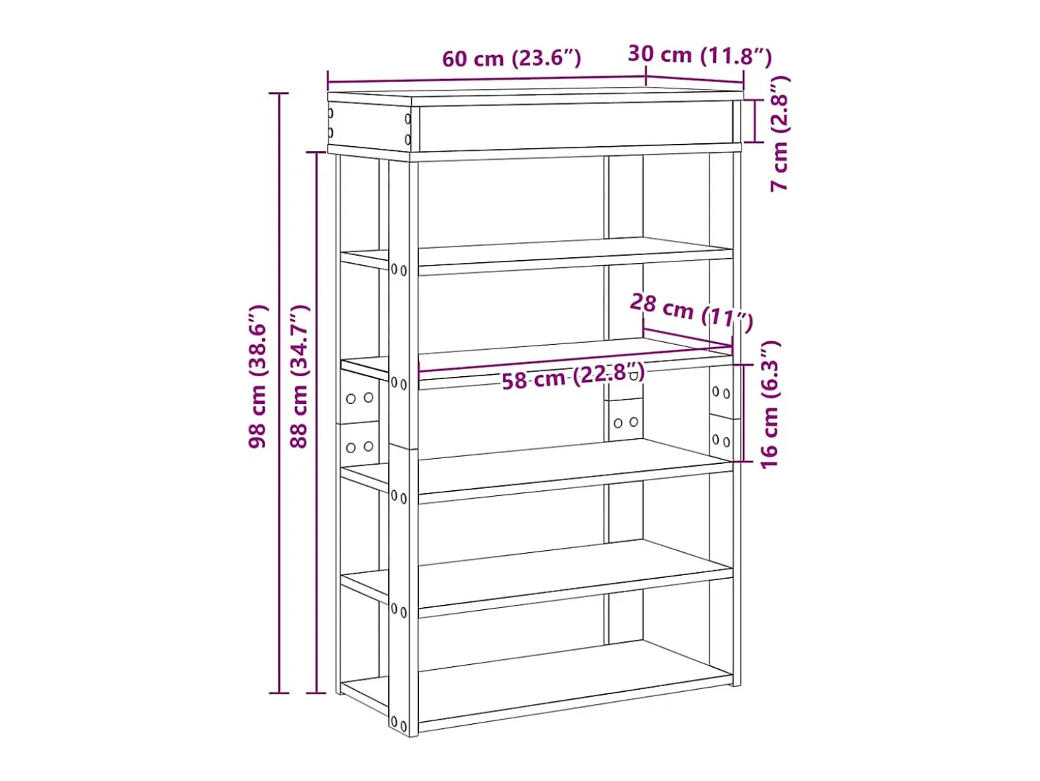 Zapatero gris hormigón 60x30x98 cm madera de ingeniería