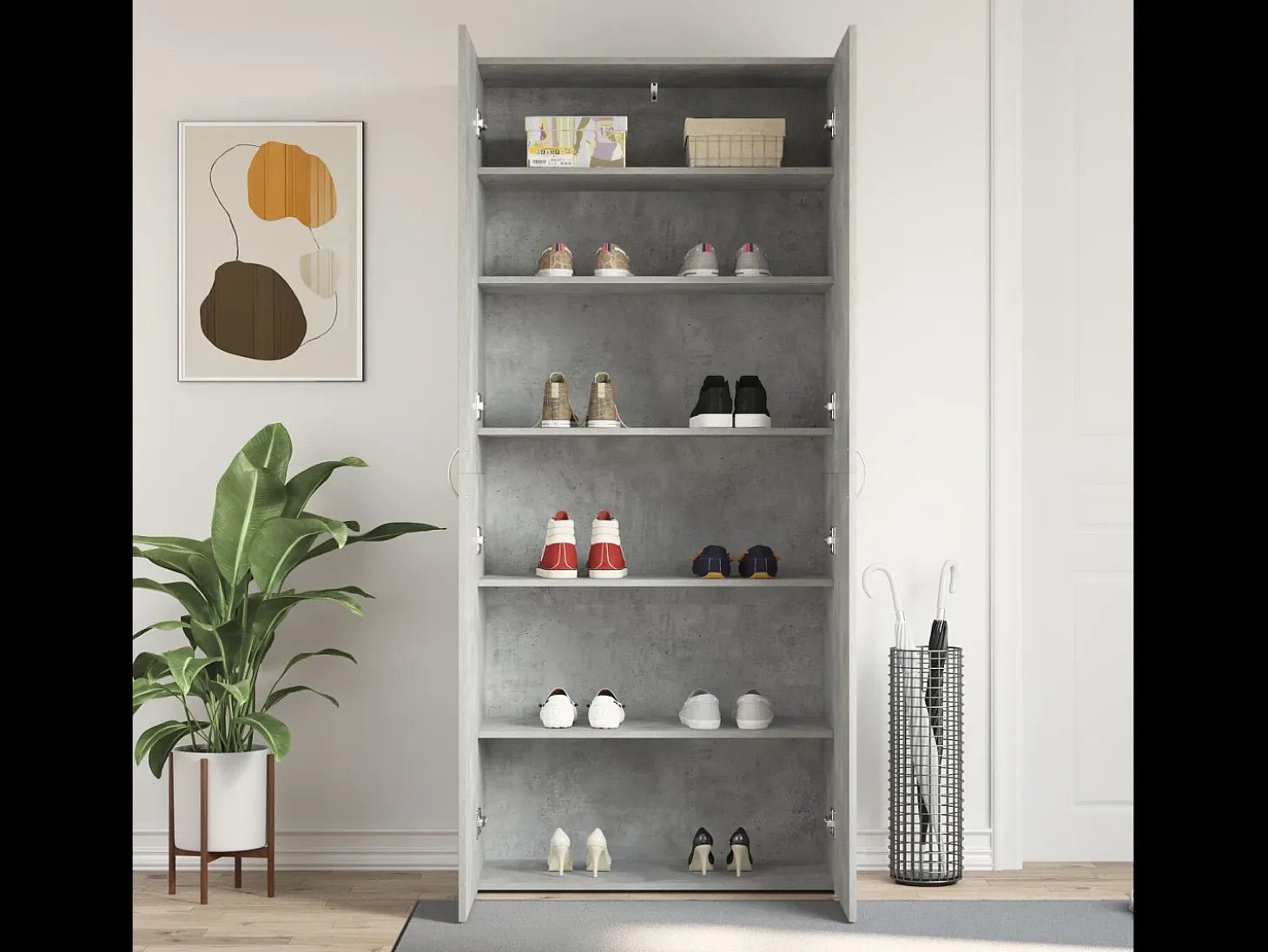 Zapatero Gris Hormigón 80x35,5x180 cm Madera de Ingeniería