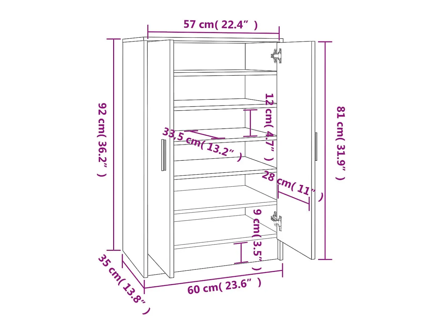 Zapatero gris Sonoma 60x35x92 cm Madera de ingeniería