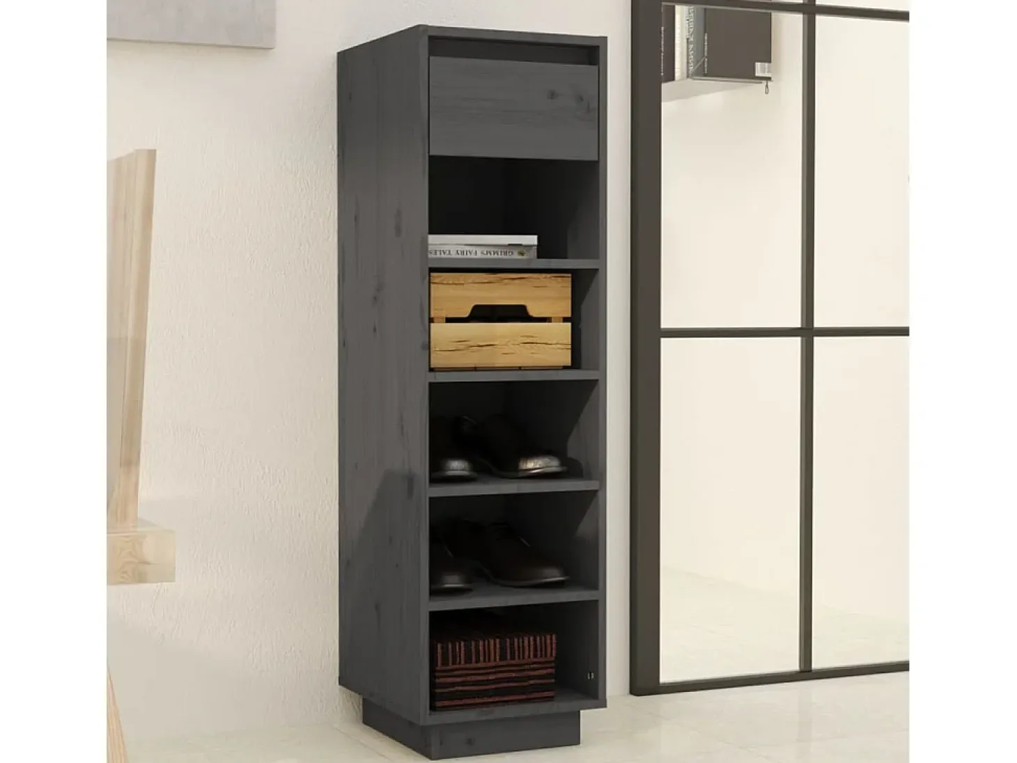 Zapatero gris 30x34x105 cm madera maciza de pino