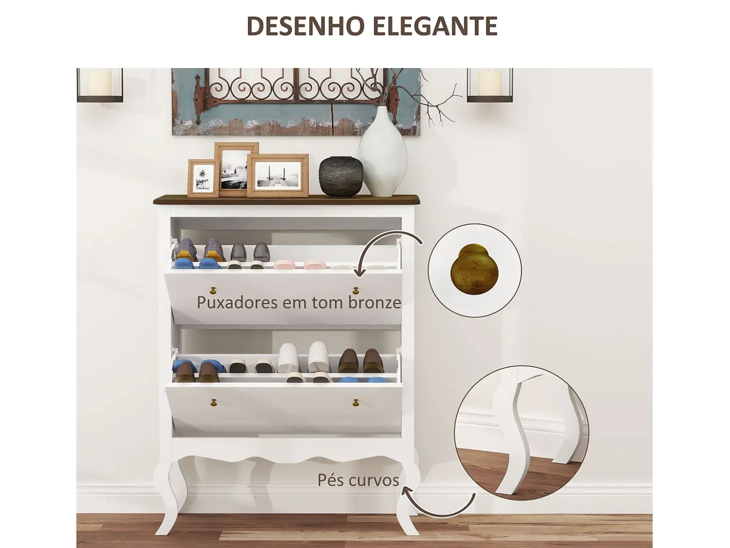 Zapatero Kiwita Homcom 2 cajones abatibles blanco 109x84x29 cm