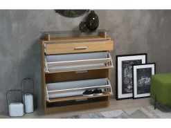 Zapatero Loret – Armario para 16 Pares de Zapatos con 1 Cajón, Estantería para Zapatos en Roble Escandinavo / Roble Escandinavo (89 x 104 x 23 cm)