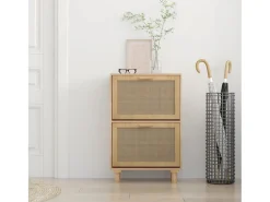 Zapatero madera contrachapada marrón ratán natural 52x25x80 cm ES719527