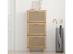 Zapatero madera contrachapada marrón ratán natural 52x25x115 cm ES902959