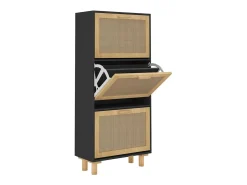 Zapatero madera contrachapada negro ratán natural 52x25x115 cm ES864729