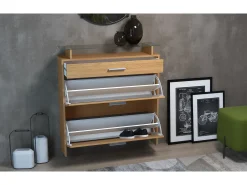 Zapatero Malea – Zapatero colgante para 16 pares de zapatos con 1 cajón, Estantería para Zapatos en Roble Escandinavo / blanco mate (89 x 95,5 x 23 cm)